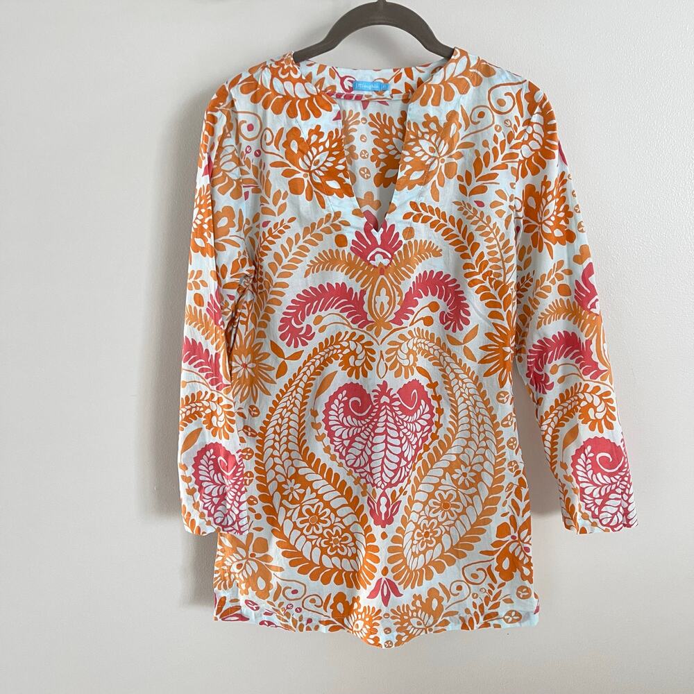 J. McLaughlin 100% Cotton Paisley Bay Tunic Top Cover Up Size XS